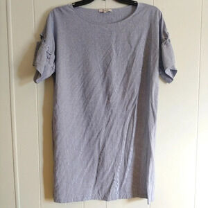 Madewell Striped Viscose Laced-Sleeve Dress G7803 sizeLarge Blue white.